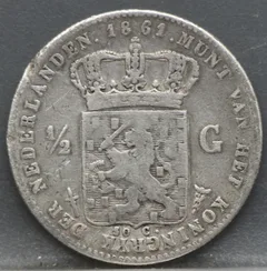 ½ Gulden 1861 Willem III — Zilver achterzijde, Zilver 945/1000