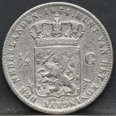 ½ Gulden 1864 Willem III — Zilver achterzijde, Zilver 945/1000