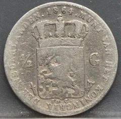 ½ Gulden 1864 Willem III — Zilver achterzijde, Zilver 945/1000