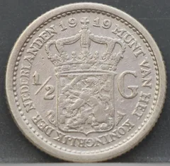 ½ Gulden 1919 Wilhelmina — Zilver voorzijde