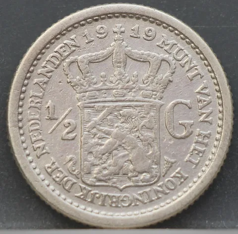 ½ Gulden 1919 Wilhelmina — Zilver