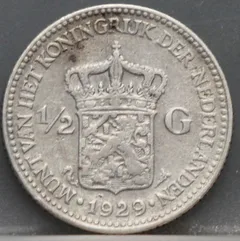 ½ Gulden 1929 Wilhelmina — Zilver achterzijde