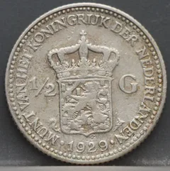 ½ Gulden 1929 — Wilhelmina Zilver achterzijde