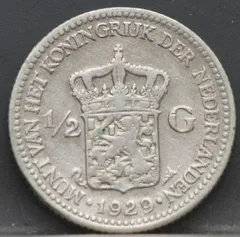 ½ Gulden 1929 Wilhelmina — Zilver achterzijde