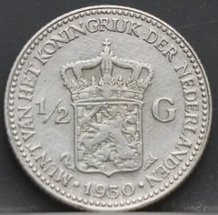 ½ Gulden 1930 — Wilhelmina achterzijde, Koninkrijk der Nederlanden, Zilver