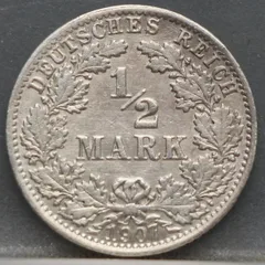 ½ Mark 1907 Duits Rijk — Zilver voorzijde, Zilver (Ag)