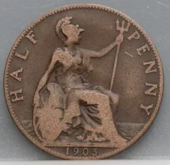 ½ Penny 1905 Verenigd Koninkrijk — Brons voorzijde