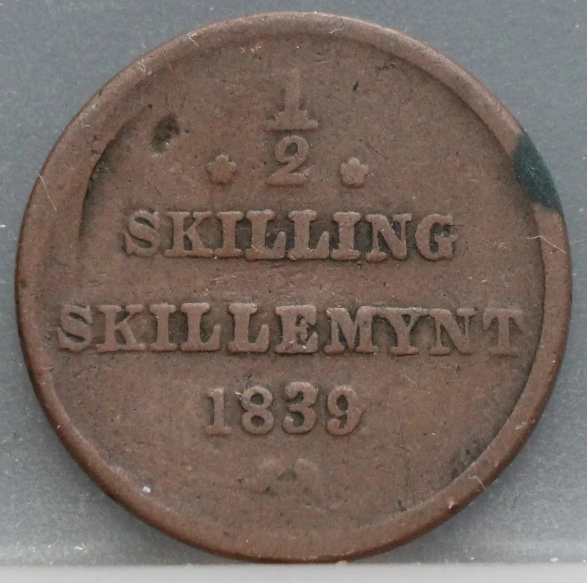 ½ Skilling 1839 Noorwegen — Koper voorzijde
