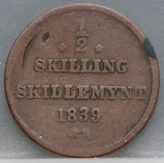 ½ Skilling 1839 Noorwegen — Koper voorzijde