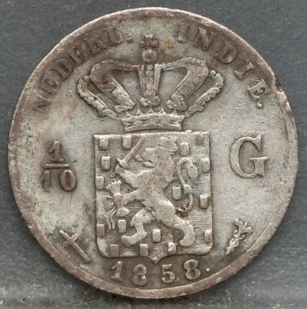1/10 Gulden 1858 Nederlands-Indië — Zilver voorzijde, 1/10 Gulden (10 cent)