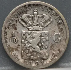 1/10 Gulden 1891 Nederlands Indie voorzijde
