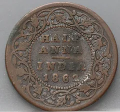 1/2 Anna 1862 Brits-India voorzijde