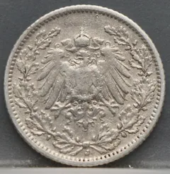1/2 Mark 1905 Duits Rijk Zilver achterzijde, Zilver (Ag)