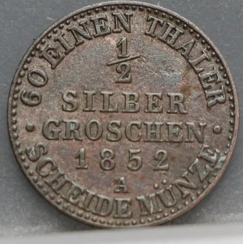 1/2 Silbergroschen 1852 Pruisen — Zilver