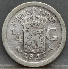 1/4 Gulden 1917 Nederlands-Indië Zilver voorzijde