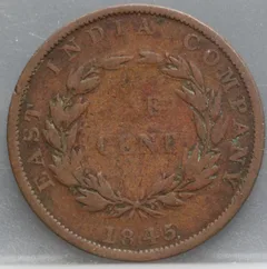 1 Cent 1845 — East India Company achterzijde