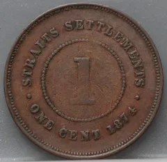 1 Cent 1874 H — Straits Settlements achterzijde