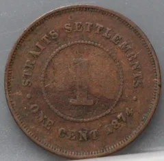 1 Cent 1874 H — Straits Settlements achterzijde