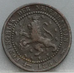 1 Cent 1884 — Willem III Brons voorzijde