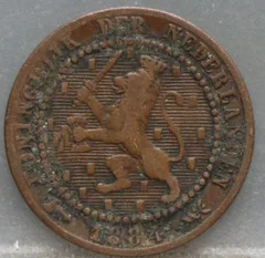1 Cent 1884 — Willem III Brons voorzijde
