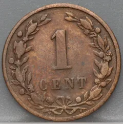 1 Cent 1884 Willem III — Brons achterzijde