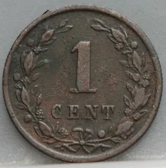 1 Cent 1884 — Willem III Brons achterzijde