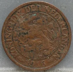 1 Cent 1916 Wilhelmina voorzijde