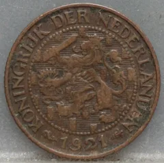 1 Cent 1921 Wilhelmina — Brons voorzijde