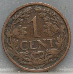 1 Cent 1921 Wilhelmina — Brons achterzijde