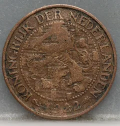 1 Cent 1922 Wilhelmina — Brons voorzijde
