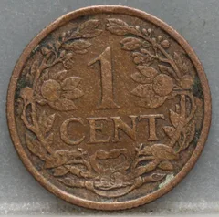 1 Cent 1922 Wilhelmina — Brons achterzijde