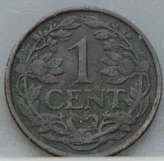 1 Cent 1925 — Wilhelmina Brons achterzijde