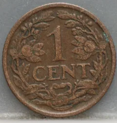1 Cent 1925 Wilhelmina — Brons achterzijde