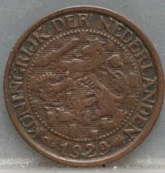 1 Cent 1929 Wilhelmina — Brons voorzijde