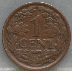 1 Cent 1929 Wilhelmina — Brons achterzijde