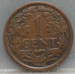 1 Cent 1930 Wilhelmina — Brons achterzijde