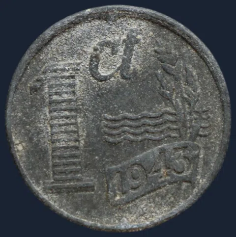 1 Cent 1943 Wilhelmina -zink