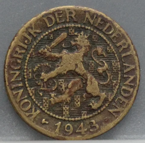 1 Cent 1943 P — Geelkoper, Suriname & Curaçao