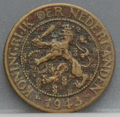 1 Cent 1943 P Wilhelmina — Geelkoper