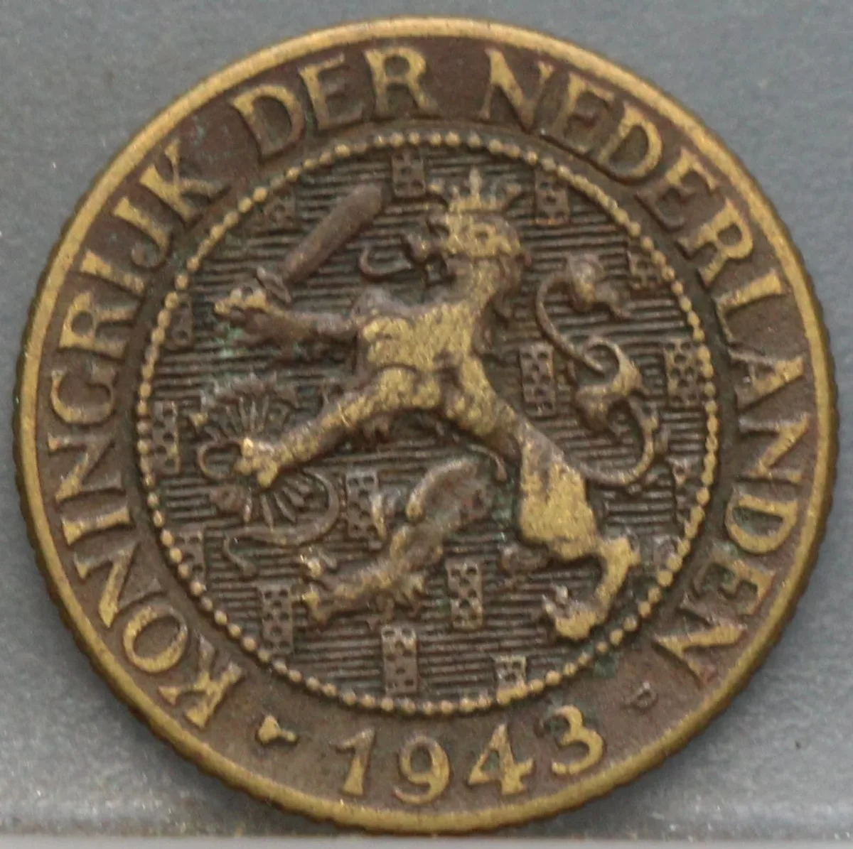1 Cent 1943 P Wilhelmina — Geelkoper voorzijde