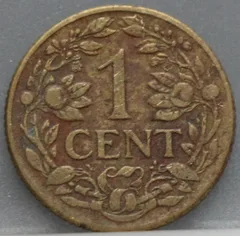 1 Cent 1943 P Wilhelmina — Geelkoper achterzijde