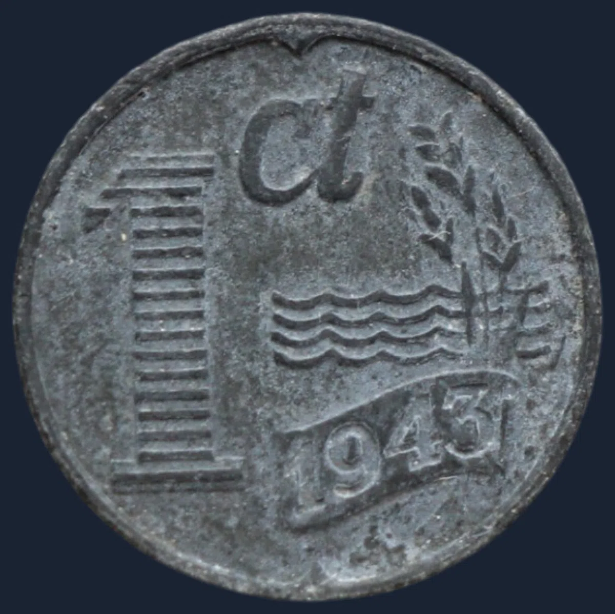 1 Cent 1943 Wilhelmina -zink