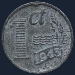 1 Cent 1943 Wilhelmina -zink