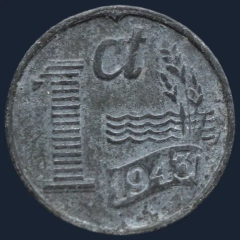 1 Cent 1943 Wilhelmina -zink