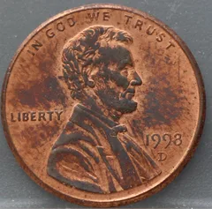 1 Cent 1998 D — Lincoln voorzijde, verkoperd zink
