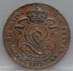 1 Centime 1887 België — Koper achterzijde