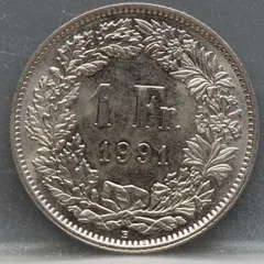 1 Franc 1991 Zwitserland — Cupronikkel voorzijde