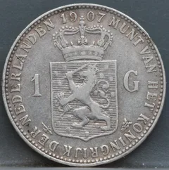 1 Gulden 1907 — Wilhelmina Zilver achterzijde, Zilver .945