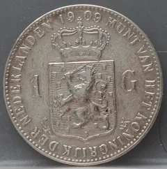 1 Gulden 1909 Wilhelmina — Zilver voorzijde