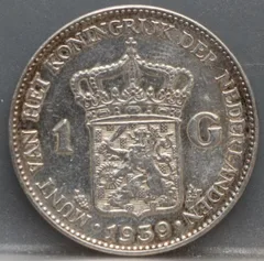 1 Gulden 1939 — Wilhelmina achterzijde, Zilver